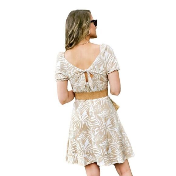 LOFT Fit and Flare Linen Dress Palm Print Size 4 - Picture 4 of 11